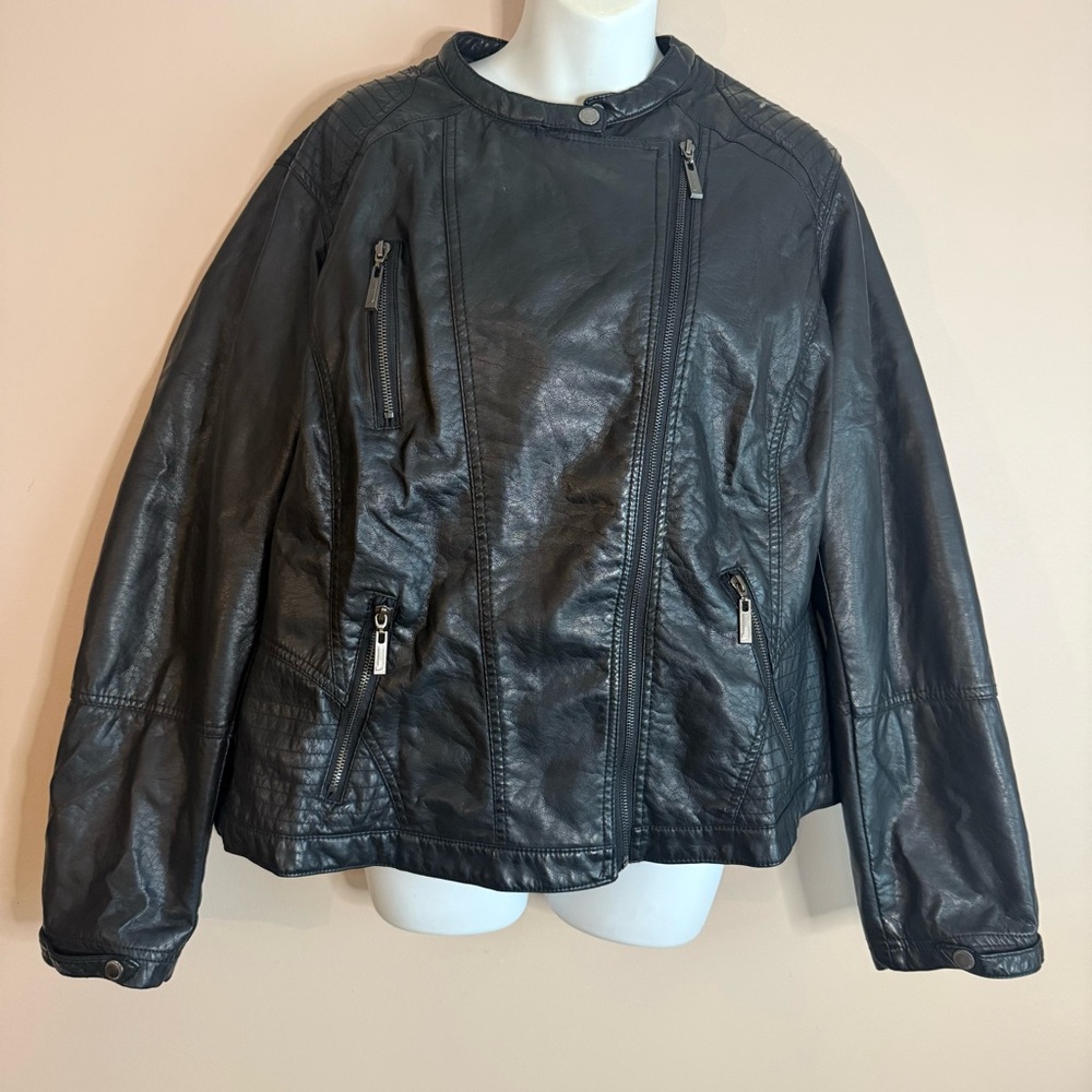 Jou Jou Women's Black Faux Leather Jacket with Zipper Details